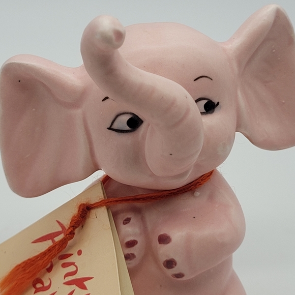 Vintage Pinky Says Pink Elephant Ring Holder Kitsch Kitschy Good Luck - Picture 2 of 8